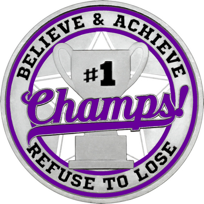 Purple "Champs!" with Purple Outer Circular Borders